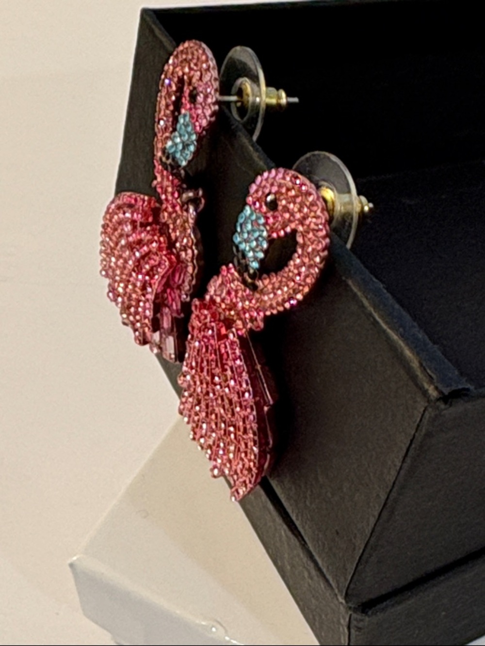 BaubleBar Pink Crystal Flamingo Drop Earrings with Aqua Accents - Picture 3 of 5